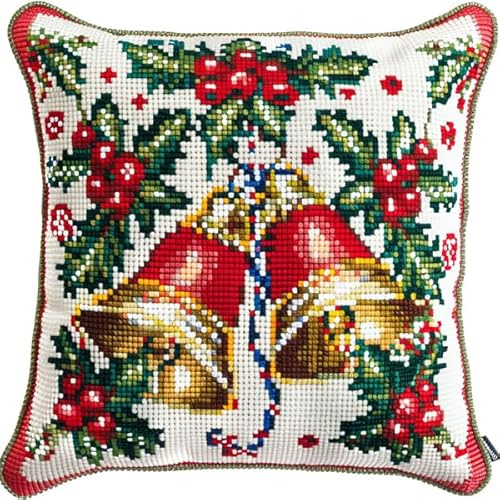 Lfynior DIY Kreuzstichkissen Weihnachten Stickkissen zum Selbersticken 45X45cm Stickpackung Stickset Kreuzstich Kissen zum Basteln Stickkissen Stickpackung mit Vorgedruckt Kreuzstichmotiv