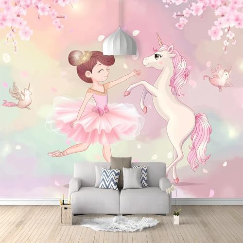Générique 3D Panoramique Murale Art De Rêve Licorne Ballerine Fille, Papier Peint Intissé 350x256cm, pour Salon, Chambre Enfant, Décoration Murale, Licorne Poster Tableaux Photo Muraux
