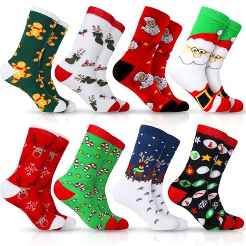 ZZXLOPEZ 8 Paires Chaussette de Noël Femme Homme, Socquettes Motif à Animaux pour Fille, Decoration Noel A Suspendre, Pain D'épice Renne Chaussettes Multicolores, Chaussettes Chaudes Hiver 36-43