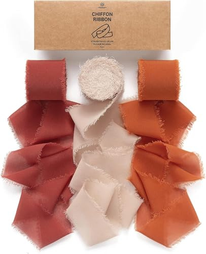Vitalizart Geschenkband Gebrannte Orange 3,8 cm x 19,2 m Schleifenband | Chiffonband Breit 6,4 m x 3 Rollen Stoffband Set für Hochzeitseinladungen, Brautsträuße, Geschenke, Verpackungen, DIY-Basteln