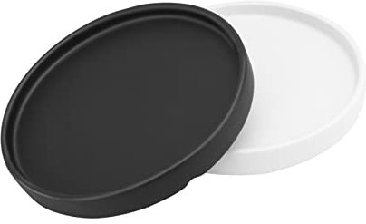 MOBUTOFU Ceramic Plant Pot Saucers Water Trays 2pcs 18x18x2.5cm Black White Succulent Flowerpot Base Trays for Indoor Outdoor Gardening