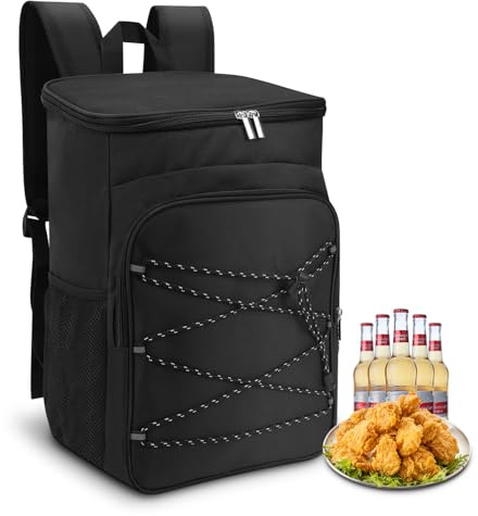 Kühlrucksack, Wasserdichten Kühltasche Rucksack, Groß Isolierte Kühltasche Lunchtasche für Picknick Camping Outdoor Reisen BBQ Wandern Schwarz