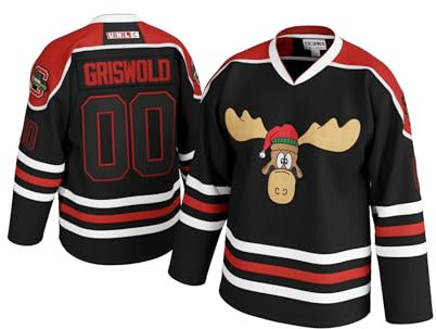 UNLC Griswold Elch Youth Clark #00 Hockey-Trikot, X-Mas Vacation genähte Buchstaben und Zahlen, Fanbekleidung, Polyester, Kinder S-XL, Schwarz, Klein