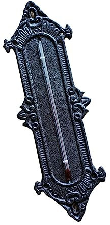 FUNOMOCYA Gusseisen Wandthermometer Dekoration Garten Indoor Raumthermometer Hygrometer Kompakt Schwarz Multifunktional Zur Wandbefestigung Und Tischnutzung