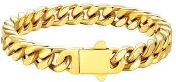 U7 Armband Gold Herren Edelstahl Panzerkette Armband 9mm Cuban Chain Bracelet Schwer Gliederarmband Miami Armkette Kubanisch Herrenarmband 21cm Armschmuck für Bruder Vater Jungs Freund