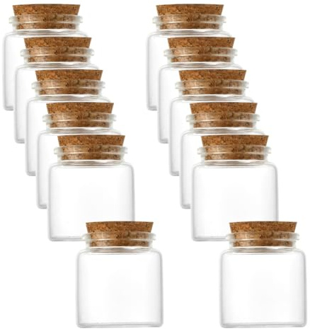JIHUOO Lot de 12 petites bouteilles en verre avec bouchons en liège - Pour mariage, fête prénatale - 50 ml