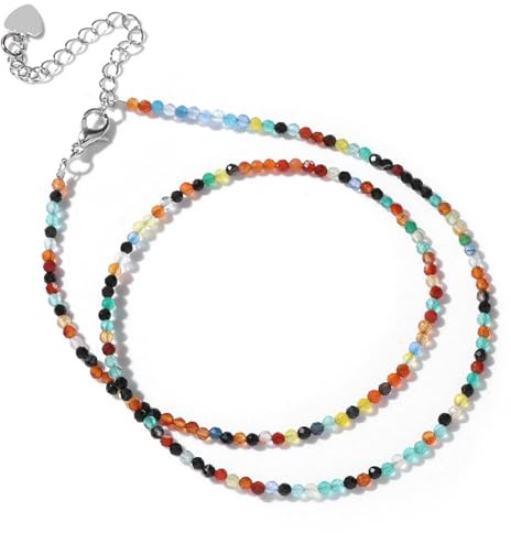LOCCY Echte Naturstein Halskette für Damen, 2mm Perlenkette Boho Kristall Halskette mit Verschluss für Fraun Mädchen für Muttertag Geburtstag Weihnachten Geschenke, 41+5cm Länge