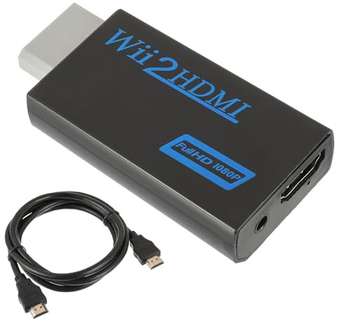 EPLZON Adaptateur Wii vers HDMI, convertisseur de signal vidéo et audio Wii vers 1080p Full HD, avec câble HDMI et sortie audio jack de 3,5 mm, compatible avec tous les modes d'affichage Wii (Noir)