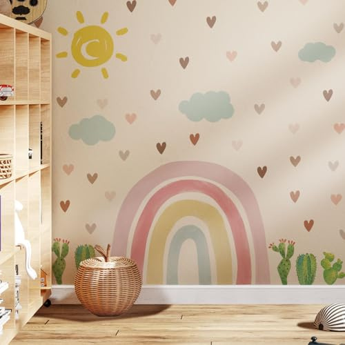 astrkiz Wandtattoo Regenbogen Groß Wandaufkleber, Selbstklebend Boho Sonne Wandsticker, Regenbogen Wandtattoo für Kinder Mädchen Junge Kinderzimmer Babyzimmer