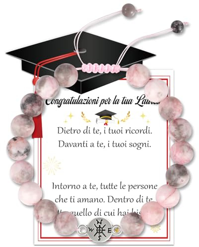 DPKOW Cadeaux de fin d'études pour elle, bracelet rose ajustable avec boussole et carte de fin d'études, cadeau de fin d'études gadget femme