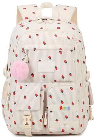 Lmwzh mädchen for schulrucksack teenager schulranzen mädchen for schultasche Cordrucksack(2Erdbeere)