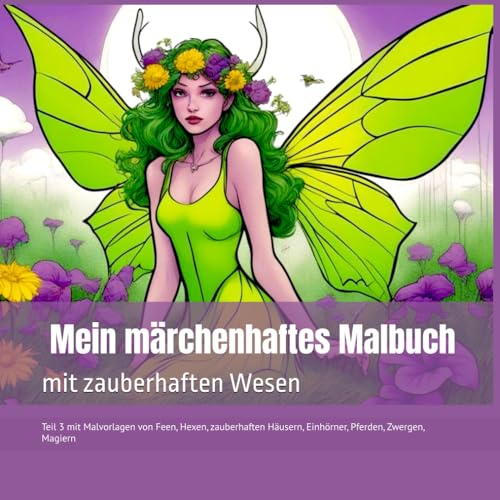 Mein märchenhaftes Malbuch mit zauberhaften Wesen: Teil 3 mit Malvorlagen von Feen, Hexen, zauberhaften Häusern, Einhörner, Pferden, Zwergen, Magiern