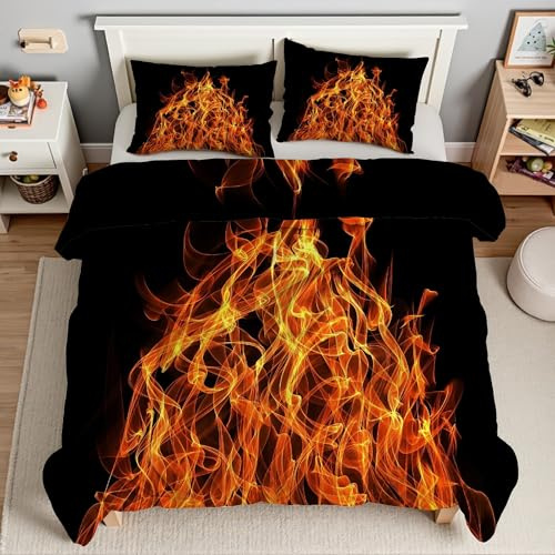 TMMDH Bettdecke 135x200 Rot, 4 Jahreszeiten Bettdecken Flamme Ohne Bezug Nutzbar, Wende Steppdecke Microfaser Ganzjahresdecke, Waschbar Bettzeug mit 2 Kissenbezug für Sommer Winter