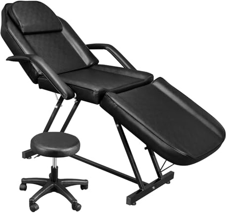 LEADZM Klappbare 3-Zonen Massageliege mit Rollhocker Schwarz | Höhenverstellbar für Spa Salon und Heim