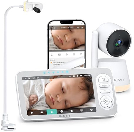 Dr.Care Camara Vigilancia Bebe WiFi 2K, 5,5, App, con Pinza & Modo Privado | Batería extraíble 5000mAh, alarma movimiento y sonido, 390m, noche HD, luz RGB, rastreo humano, alerta zona, LumiView Plus
