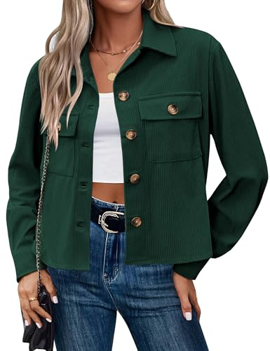 HOTOUCH Women's Jackets Casual Lightweight Jacket Short Bomber Jacket | Button Down, Corduroy, Casual Jacket for Autumn Winter, Cropped Jacket with Pockets