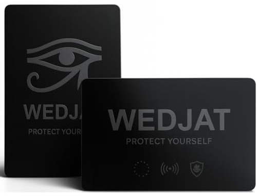 wedjat 2 Tarjetas Anti-RFID Protector Tarjetero y Cartera Hombre | 1 Clásica + 1 Adhesiva Alta Resistencia Única en el Mundo | Policarbonato 1mm CE | Bélgica + Ebook Ciberseguridad Gratis