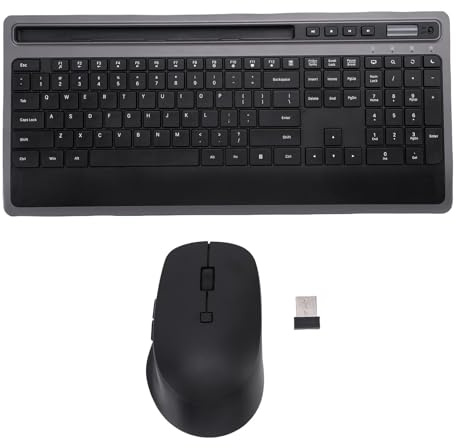 XUMIUZIY Combo Tastiera e Mouse Wireless, Tastiera Ergonomica Silenziosa con Slot per Supporto per Tablet e Mouse DPI Regolabile, con Layout Completo dei Tasti e Controllo Multimediale,