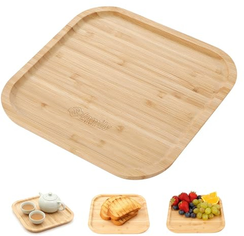Family Bandejas de Servir de Bambú Natural, Tamaños 19.5cm, Rectangular, Bandejas Resistentes para Cocina, Aperitivos, Desayuno, Restaurante y Decoración del Hogar