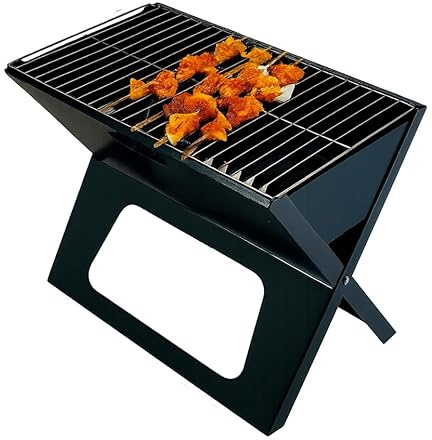WEIDA Barbacoa de Carbón Portátil y Plegable | De Acero Inoxidable, con Asa de Transporte | Barbacoa de Mesa, Fácil Montaje | Barbacoa de Carbón Rectangular 44,5x28x37cm | Ideal para Camping y Terraza