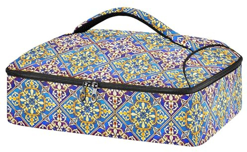 JUMBEAR Bella casseruola termica con fiori messicani per cibi caldi o freddi, porta lasagne per feste potluck, picnic, spiaggia, adatta per pirofile da 22,9 x 33 cm