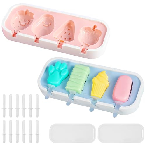 YXHZVON 2 Mini-Eisformen 4 Mulden Obst Popsicle Form mit Deckel & Eisstiele