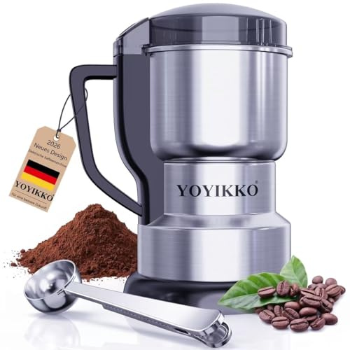 Elektrische Kaffee- und Gewürzmühle mit Edelstahl-Schlagmesser,Kaffeemühlen Elektrisch 400W, Sicherheitsdeckel,Kaffeemühle Für Kaffee, Gewürze und andere Lebensmittel (Silber-X60)