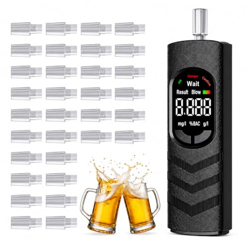 Akamiti Atemalkoholtester, Promillemessgerät mit USB-C Akku, 30 Mundstücken | mit Farb-LCD, für den Heim Partygebrauch, Reise, Auto, Schwarz
