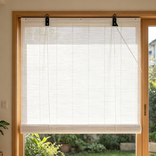 Naturale Tenda a rullo in bambù Bianco 50x70cm parasole protettiva UV | Tenda avvolgibile filtrante luce e privacy per finestre balconi terrazze interno ed esterno