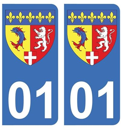 Autocollant 01 avec Blason Rhône-Alpes Plaque immatriculation Auto (9,8 x 4,5 cm)