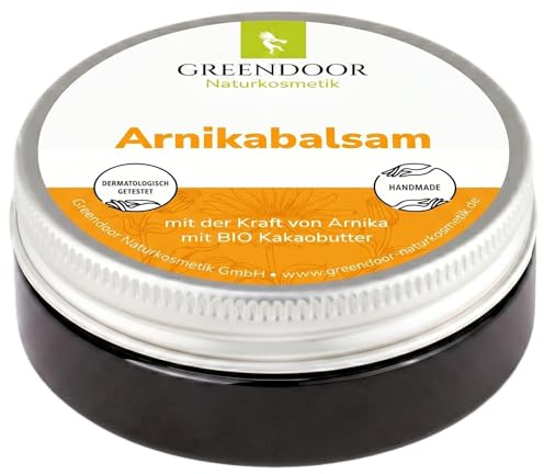 GREENDOOR Arnikabalsam 50ml, Arnikasalbe, Arnikacreme mit Bio Kakaobutter & Avocadoöl, Naturkosmetik traditionell bei Prellungen Zerrungen Stauchungen, natürlicher Arnika Balsam Salbe Creme