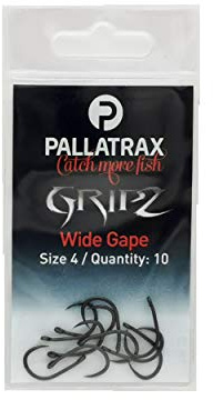 Pallatrax Gripz Wide Gape Carp Fishing Hooks – Barbless Cutting-Point Carp Fishing Hooks, No-Snag Safety Designack of 10 (Size 4 - Wide Gape Gripz)