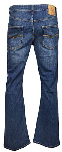 LCJ Denim LC16 Jeans da uomo, svasati, stile anni 70, elasticizzati Acid Wash Mid Blue W34 / L32