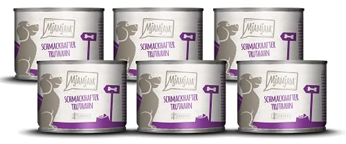 MjAMjAM - cibo umido premium per cani - gustoso tacchino con deliziose carote, confezione da 6 (6 x 200 g), senza cereali con carne extra
