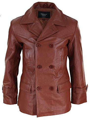 Infinity Herren Lederjacke 100% Echtleder 3/4 Doppelt Breasted Mantel Jaken Klassisch