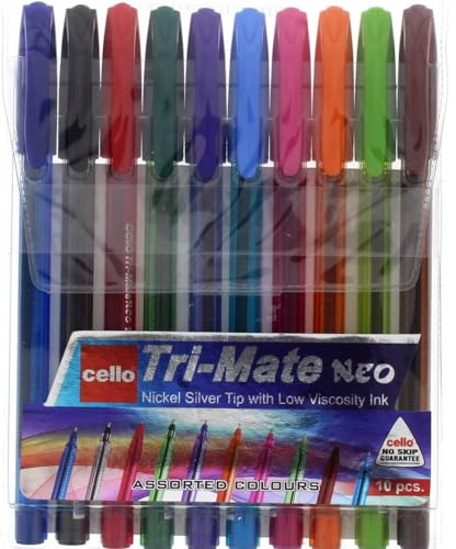 cello tri-mate Neo medium regnbåge kulspetspennor, blandade färger, paket med 10