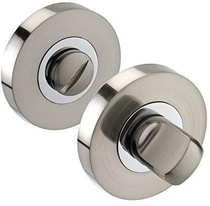 Golden Grace Toilet Door Thumb Twist Turn & Release Set, Duo Chrome | Includes screws for quick setup on a 50mm backplate; works with deadbolts or mortise locks for a clean, concealed look.