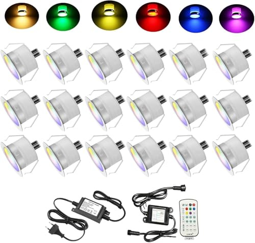 20er RGBWW (4 in 1) 0.6W LED Bodeneinbauleuchten Ø31mm Einbaustrahler LED DC12V Boden Licht IP67 Wasserdicht Einbauleuchten Außen Terrasse Garten Led Lampe