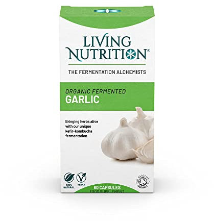 Living Nutrition Organic Fermented Garlic (60 Caps) - 700mg Garlic Per Serving - Natural Cardio Support and Immune Booster