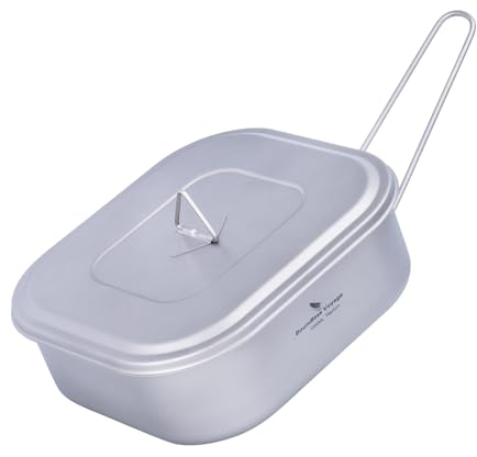 Boundless Voyage Outdoor Titanio Lunch Box Ciotola Pan con Coperchio Pieghevole Maniglia Campeggio Bushcraft Pentole US Militare Mess Kit 1000ml Ti2084C