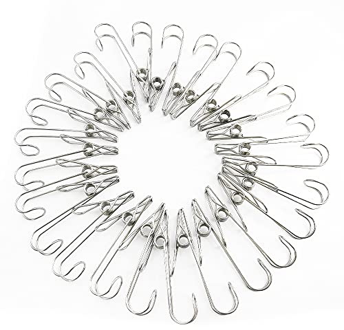 WYAN 25 Pcs Laundry Clip,Stainless Steel Clips with Hook, Kitchen Towel Clips, for Clothes Sock Hanger, Paper Files, Snacks Seal, Photo