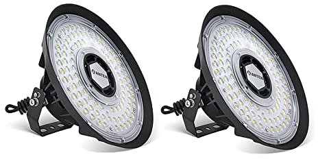 Anten Hallenstrahler LED 5000K Tageslichtweiß | Linsenbrechung Werkstattlampe mit einstellbarem Halterung | 90°Abstrahlwinkel Hallenleuchte für Warenhaus Garage (200W-5000K, 2 Stück)