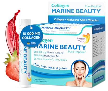 Swedish Nutra - Marine Beauty Collagen-shots (20 bilder) | Kollagen typ 1 & 3 för hår, hud och naglar | 100 % läcker naturlig smak | Hög absorption
