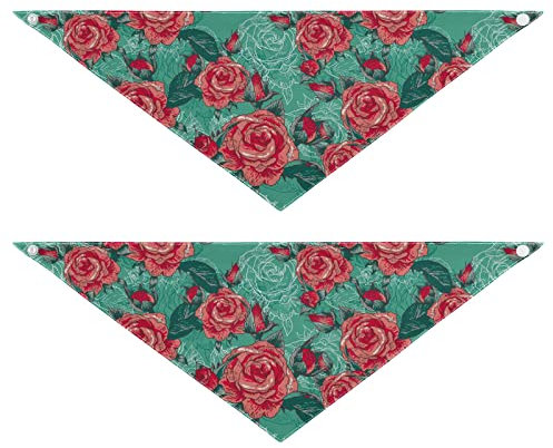 2 Stück Hundehalstücher Milch Seide Haustier Bandana Schal Druckknopf Dreieck Lätzchen Halstuch Set für kleine bis große Welpen Hunde Katzen große schöne Rose Hintergrund