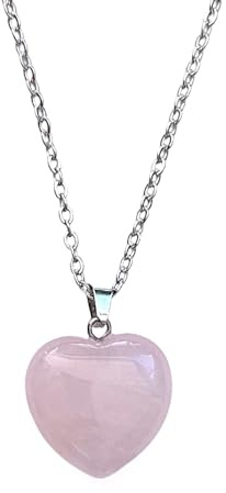 ASTER LAHELÍ - Collier Femme de Pierres Semi-précieuses en Forme de Cœur - Collier Acier Inoxydable Femme Pendentif Amulette d'amour - Idéal pour les Cadeaux (Quartz rose)