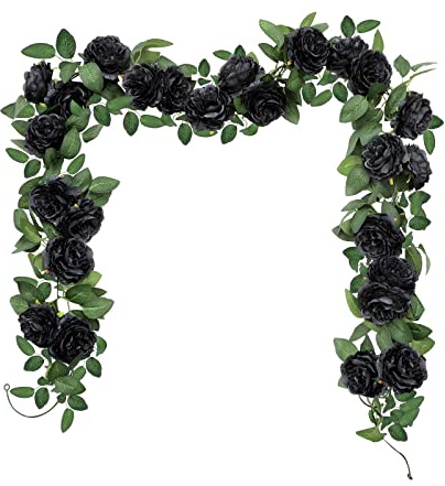 SHACOS 3pcs Artificial Flower Garland 3 Strand 6.0 m Long Fake Rose Garland Artificial Flower Vines for Wedding Party Home Garden, Black