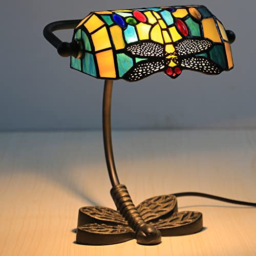 VVHUDA Lámpara de banqueros con vitral de estilo Tiffany de libélula, con bombilla de filamento LED 4w small gift