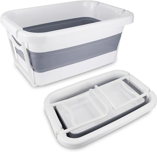 ddLUCK Faltbare Hundebadewanne, Tragbare Haustier-Badewanne | Faltbare Stabile Outdoor Badewanne für Welpen Kleine Baden Hunde Katzen mit Starker Unterstützung, Grau & Weiß