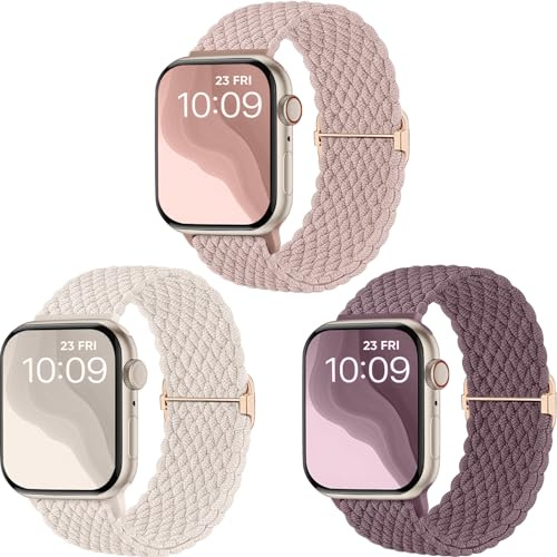 CeMiKa Bracelets Tressé Compatibles avec Bracelet Apple Watch 40mm 38mm 41mm 42mm, Bande Élastique en Tissu Nylon Extensible pour iWatch Series 11 10 9 8 7 6 5 4 SE Ultra 3 2 1, Homme Femme, 3 Pack