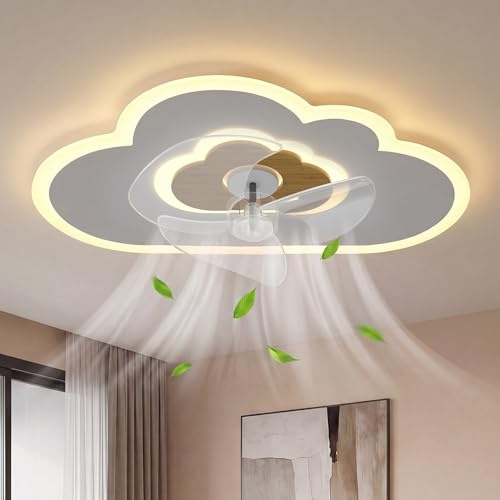 Deckenventilator mit Beleuchtung Dimmbar Wolken Ventilator Deckenleuchte Holz LED Fan Deckenventilator Mit Fernbedienung 47W 6 Wind Moderne Deckenventilator Licht Für Wohnzimmer Schlafzimmer,50CM